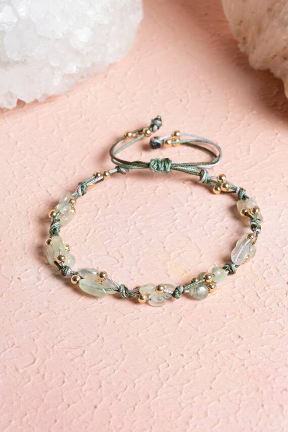 Sertifikalı Prehnit, Hematit Doğal Taş Makrome Bileklik (SK:240) - 1