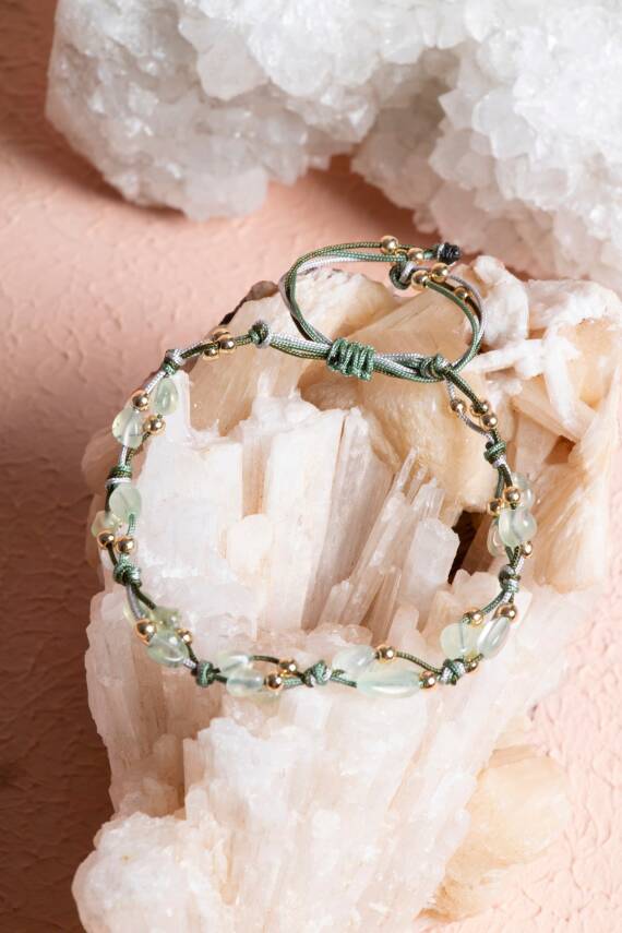 Sertifikalı Prehnit, Hematit Doğal Taş Makrome Bileklik (SK:240) - 3