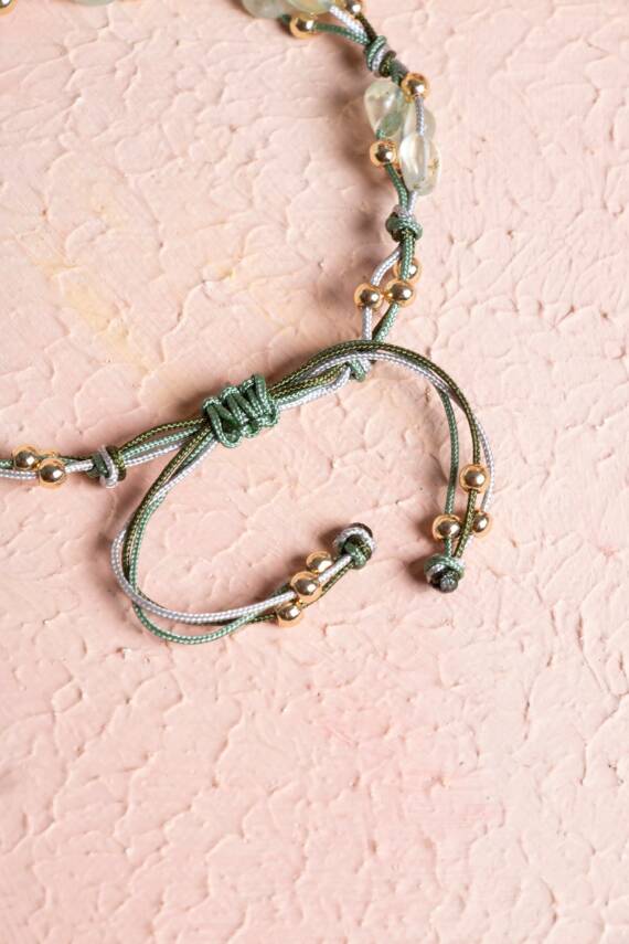 Sertifikalı Prehnit, Hematit Doğal Taş Makrome Bileklik (SK:240) - 5