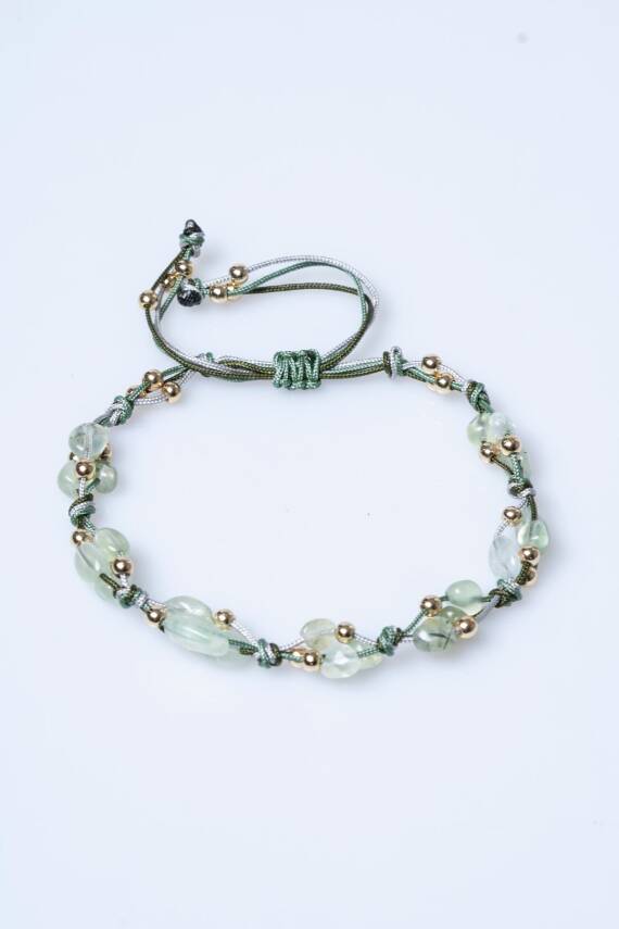 Sertifikalı Prehnit, Hematit Doğal Taş Makrome Bileklik (SK:240) - 6