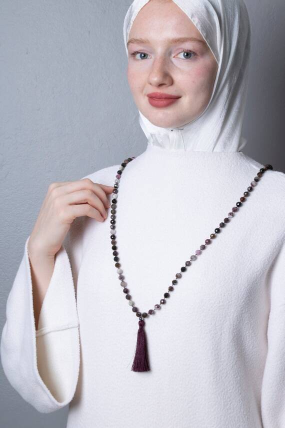 Sertifikalı Renkli Turmalin Elmas Kesim Fasetli Doğal Taş Tesbih Kolye 99luk - 8mm (SK:407) - 3