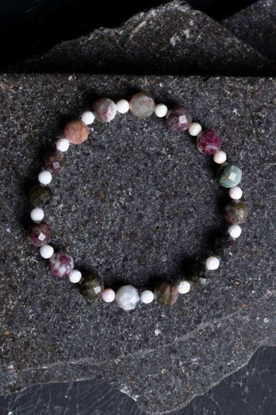 Sertifikalı Renkli Turmalin, Opal Doğal Taş Bileklik (SK:402) - 1