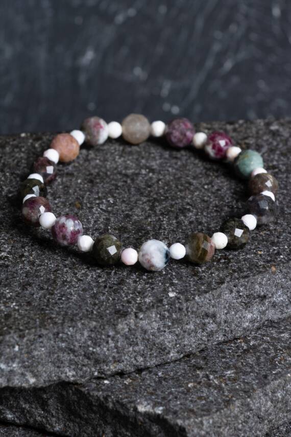 Sertifikalı Renkli Turmalin, Opal Doğal Taş Bileklik (SK:402) - 2