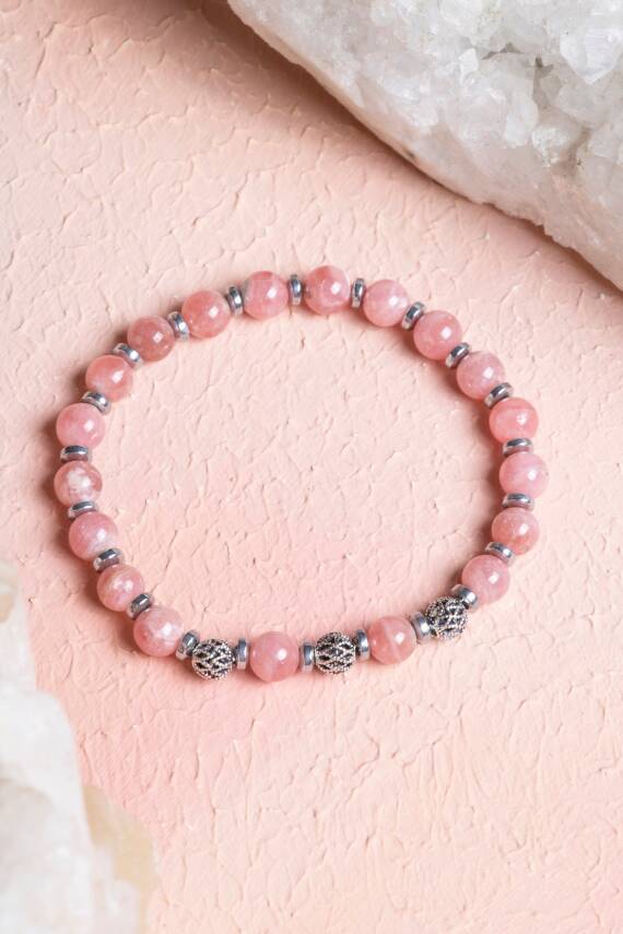 Sertifikalı Rodokrosit Gümüş Aparat Doğal Taş Bileklik - 1