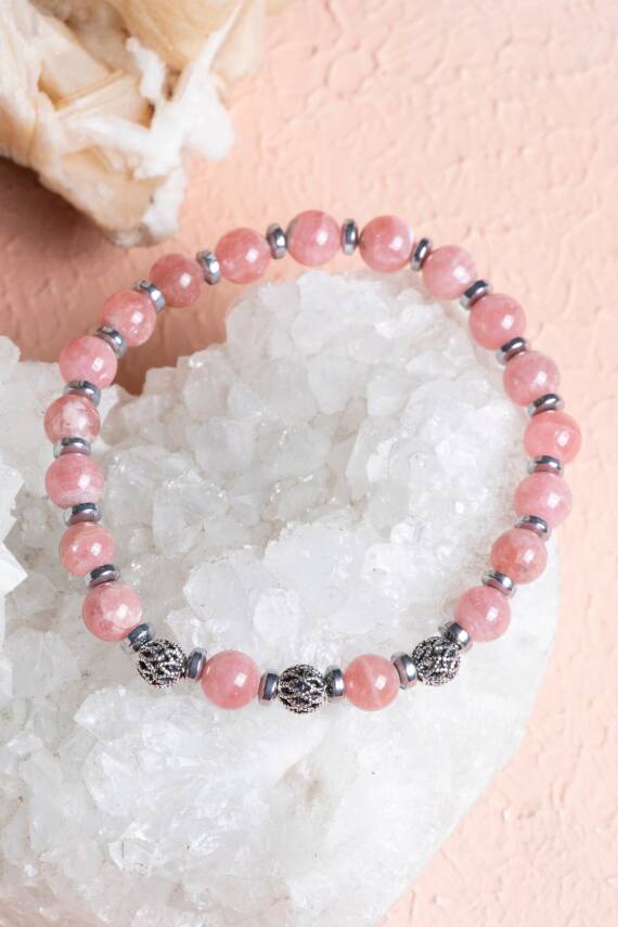 Sertifikalı Rodokrosit Gümüş Aparat Doğal Taş Bileklik - 2