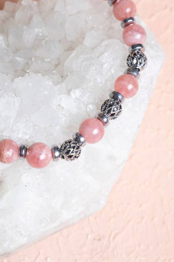 Sertifikalı Rodokrosit Gümüş Aparat Doğal Taş Bileklik - 3