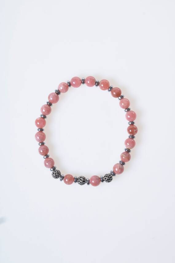 Sertifikalı Rodokrosit Gümüş Aparat Doğal Taş Bileklik - 5