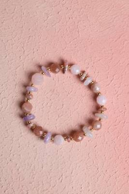 Sertifikalı Rodokrosit, Güneş Taşı, Ametist, Pembe Kuvars Doğal Taş Bileklik (SK:368) - Osmanlı Doğal Taş