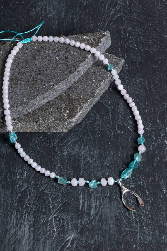 Sertifikalı Rodokrosit, Pembe Kuvars, Hematit Doğal Taş Kolye - 2