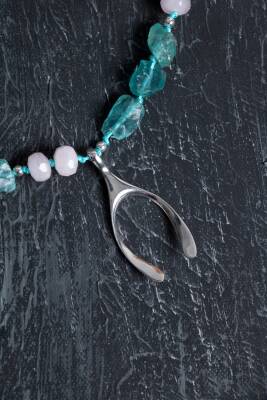 Sertifikalı Rodokrosit, Pembe Kuvars, Hematit Doğal Taş Kolye - 3