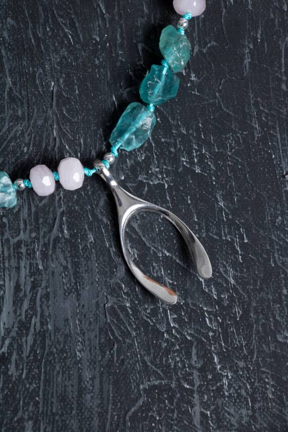 Sertifikalı Rodokrosit, Pembe Kuvars, Hematit Doğal Taş Kolye - 3