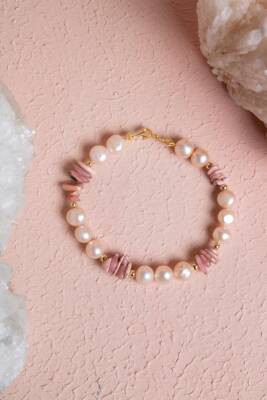 Sertifikalı Rodokrozit, İnci Doğal Taş Gümüş Bileklik - Osmanlı Doğaltaş