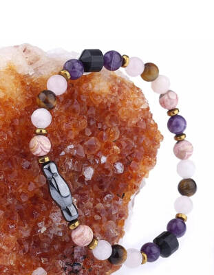 Sertifikalı Rodokrozit, Pembe Kuvars, Hematit Doğal Taş Kolye - Osmanlı Doğaltaş