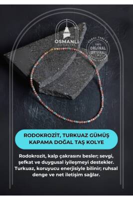 Sertifikalı Rodokrozit, Turkuaz Gümüş Kapama Doğal Taş Kolye - Osmanlı Doğaltaş