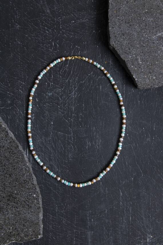 Sertifikalı Rodokrozit, Turkuaz Gümüş Kapama Doğal Taş Kolye - 2