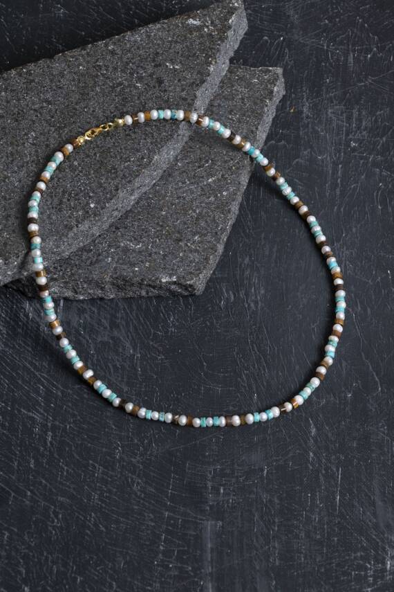 Sertifikalı Rodokrozit, Turkuaz Gümüş Kapama Doğal Taş Kolye - 5