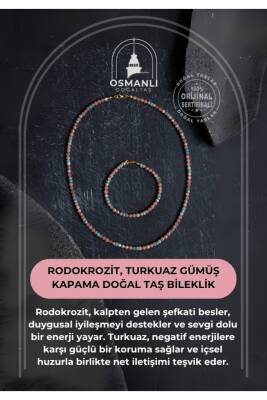 Sertifikalı Rodokrozit, Turkuaz Gümüş Kapama Doğal Taş Set - Osmanlı Doğaltaş