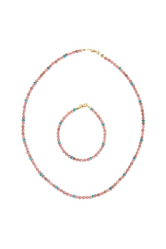 Sertifikalı Rodokrozit, Turkuaz Gümüş Kapama Doğal Taş Set - 2