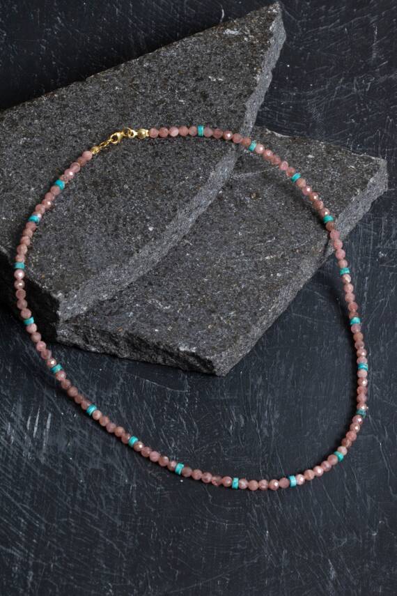 Sertifikalı Rodokrozit, Turkuaz Gümüş Kapama Doğal Taş Set - 2