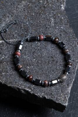 Sertifikalı Rodonit, Hematit Gümüş Aparat Doğal Taş Makrome Bileklik - Osmanlı Doğaltaş