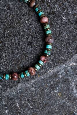 Sertifikalı Rodonit, Turkuaz Doğal Taş Makrome Bileklik - 2