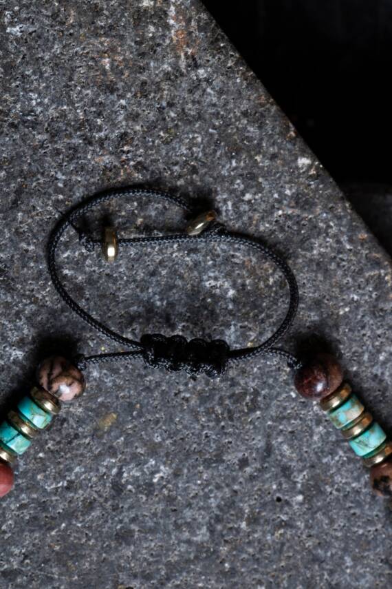 Sertifikalı Rodonit, Turkuaz Doğal Taş Makrome Bileklik - 3