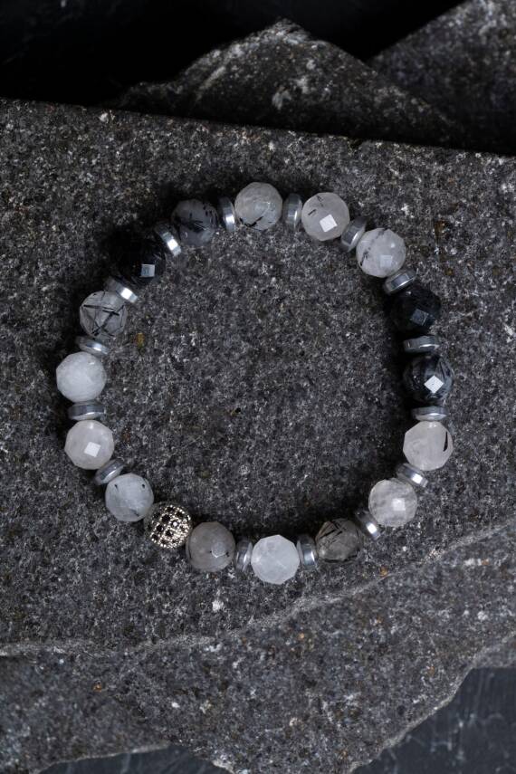 Sertifikalı Rutilli Kuvars Zirkon Aparatlı Doğal Taş Bileklik (SK:400) - 1