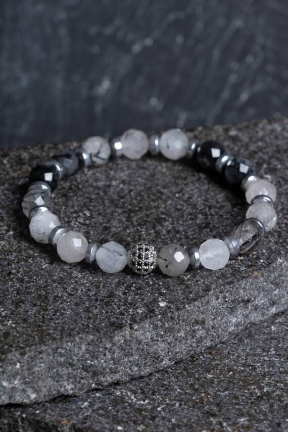 Sertifikalı Rutilli Kuvars Zirkon Aparatlı Doğal Taş Bileklik (SK:400) - 3