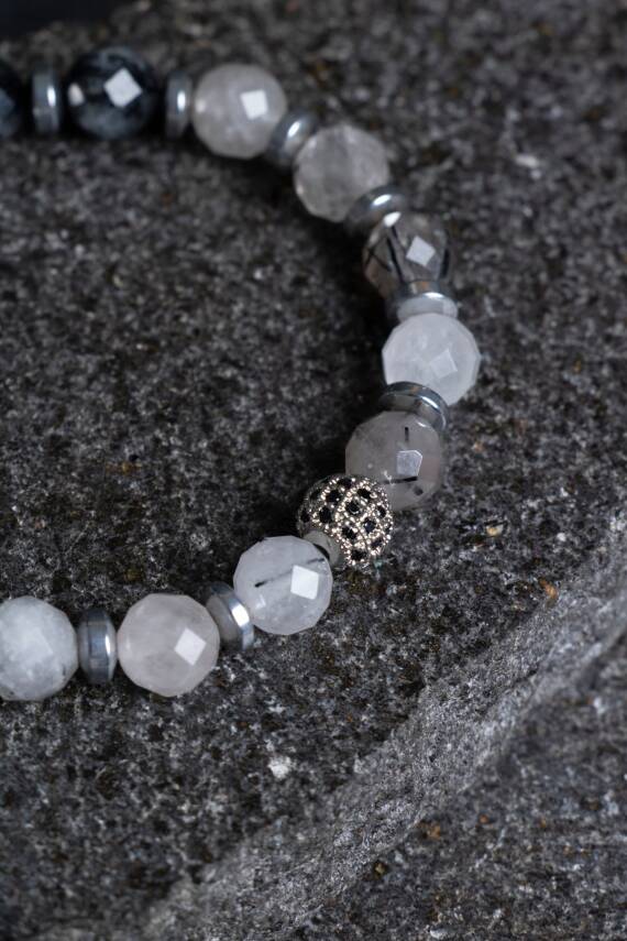 Sertifikalı Rutilli Kuvars Zirkon Aparatlı Doğal Taş Bileklik (SK:400) - 4