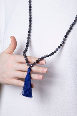 Sertifikalı Safir Elmas Kesim Fasetli Doğal Taş Tesbih Kolye 99luk - 8mm (SK:411) - 2