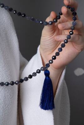 Sertifikalı Safir Elmas Kesim Fasetli Doğal Taş Tesbih Kolye 99luk - 8mm (SK:411) - 4