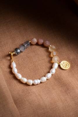 Sertifikalı Sakral Çakra Bilekliği: Güneş Taşı, Sitrin, Rutilli Kuvars, İnci Gümüş Charm ve Aparatlı Doğal Taş Bileklik (SK:083) - 4