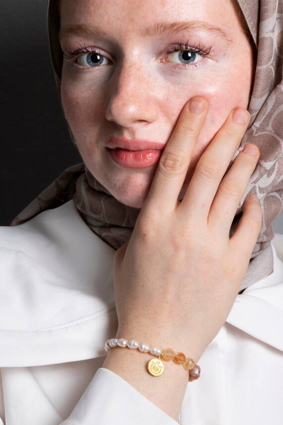 Sertifikalı Sakral Çakra Bilekliği: Güneş Taşı, Sitrin, Rutilli Kuvars, İnci Gümüş Charm ve Aparatlı Doğal Taş Bileklik (SK:083) - 5