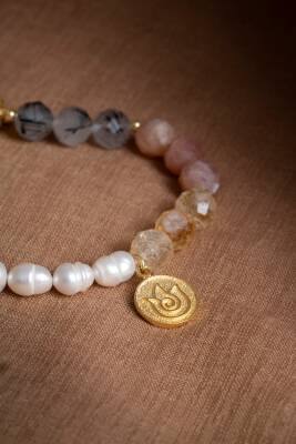 Sertifikalı Sakral Çakra Bilekliği: Güneş Taşı, Sitrin, Rutilli Kuvars, İnci Gümüş Charm ve Aparatlı Doğal Taş Bileklik (SK:083) - 7