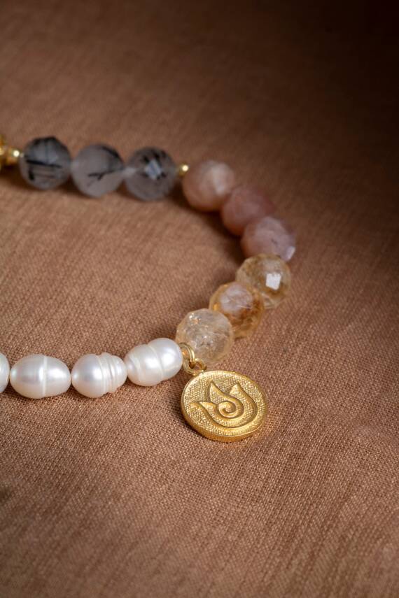 Sertifikalı Sakral Çakra Bilekliği: Güneş Taşı, Sitrin, Rutilli Kuvars, İnci Gümüş Charm ve Aparatlı Doğal Taş Bileklik (SK:083) - 7