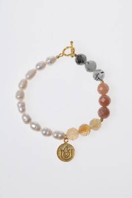 Sertifikalı Sakral Çakra Bilekliği: Güneş Taşı, Sitrin, Rutilli Kuvars, İnci Gümüş Charm ve Aparatlı Doğal Taş Bileklik (SK:083) - 10