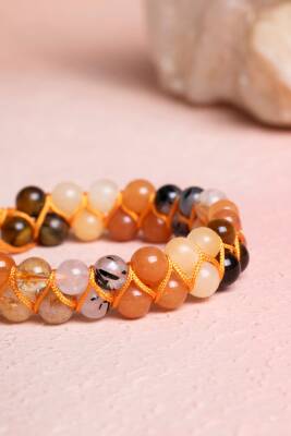 Sertifikalı Sakral Çakra Çift Sıra Doğal Taş Makrome Bileklik - 2