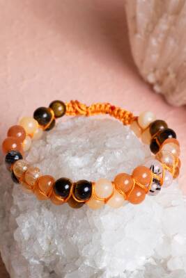 Sertifikalı Sakral Çakra Çift Sıra Doğal Taş Makrome Bileklik - 3