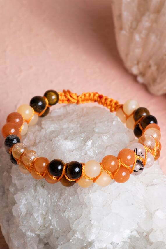 Sertifikalı Sakral Çakra Çift Sıra Doğal Taş Makrome Bileklik - 3