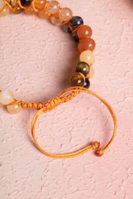 Sertifikalı Sakral Çakra Çift Sıra Doğal Taş Makrome Bileklik - 4