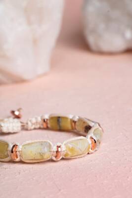 Sertifikalı Sarı Opal, Hematit Doğal Taş Makrome Bileklik - 2