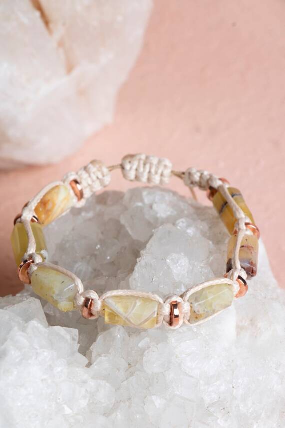 Sertifikalı Sarı Opal, Hematit Doğal Taş Makrome Bileklik - 3