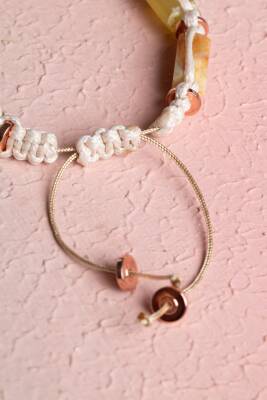 Sertifikalı Sarı Opal, Hematit Doğal Taş Makrome Bileklik - 4