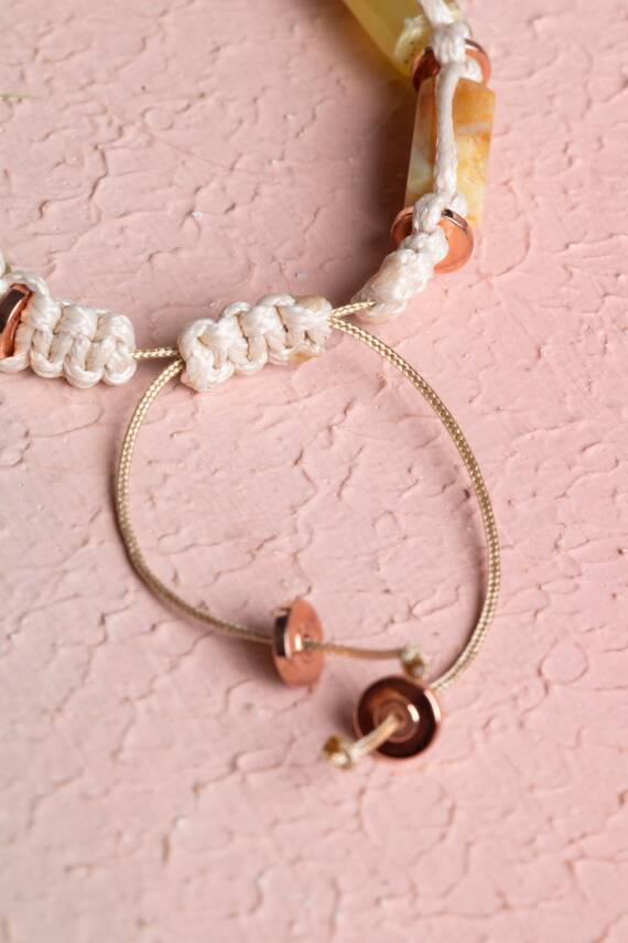 Sertifikalı Sarı Opal, Hematit Doğal Taş Makrome Bileklik - 4