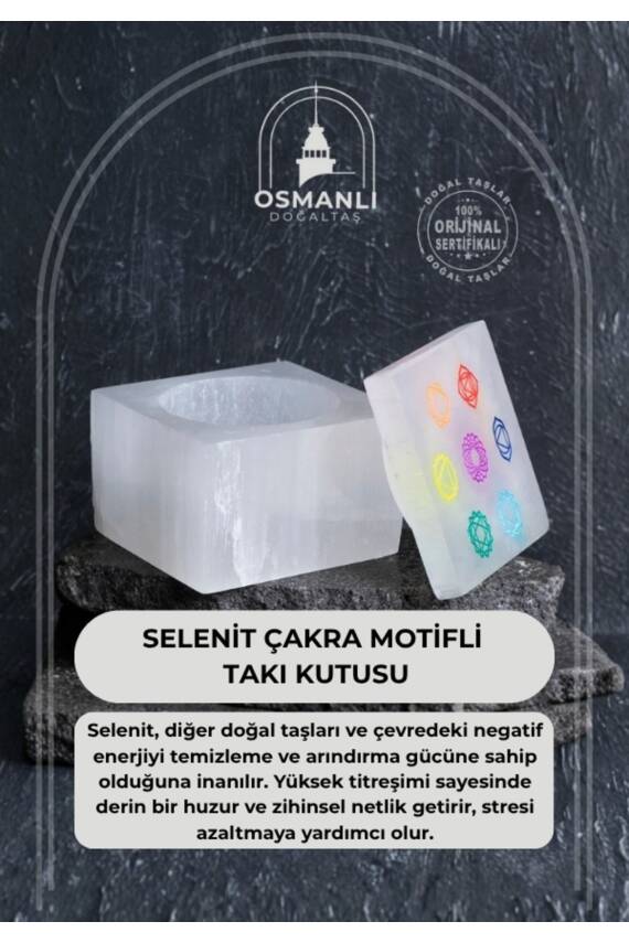Sertifikalı Selenit Çakra Motifli Takı Kutusu - 1