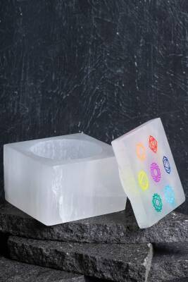 Sertifikalı Selenit Çakra Motifli Takı Kutusu - 3