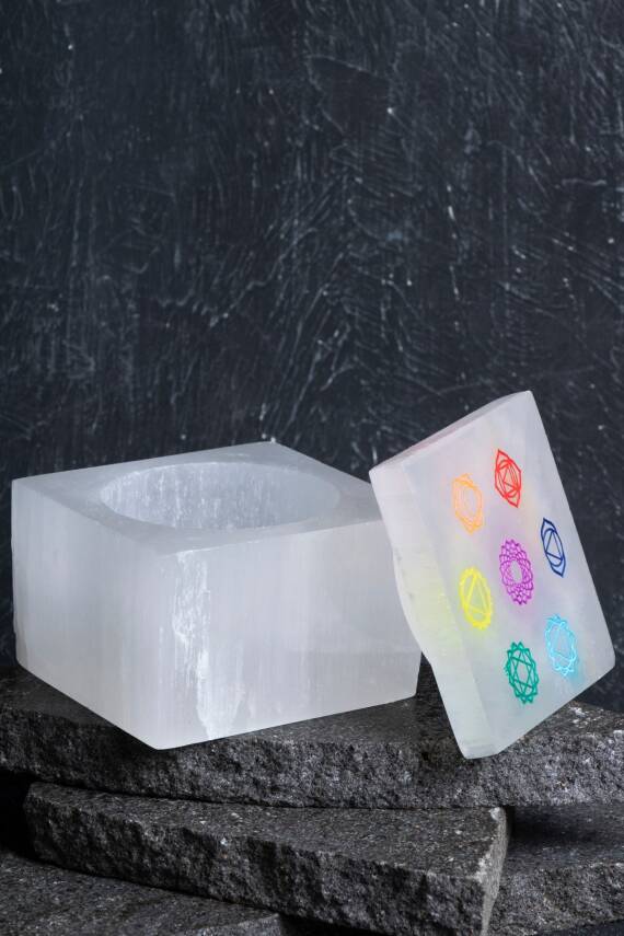 Sertifikalı Selenit Çakra Motifli Takı Kutusu - 3