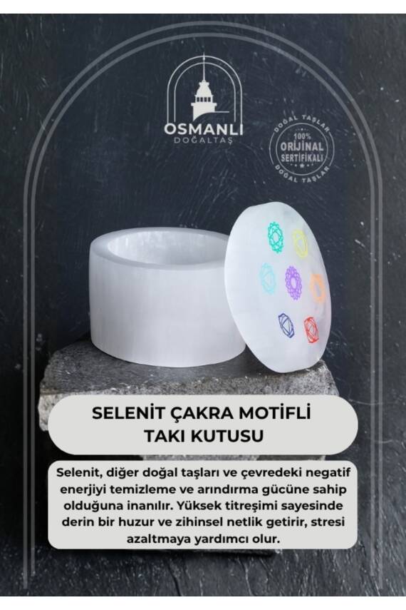 Sertifikalı Selenit Çakra Motifli Yuvarlak Takı Kutusu - 1