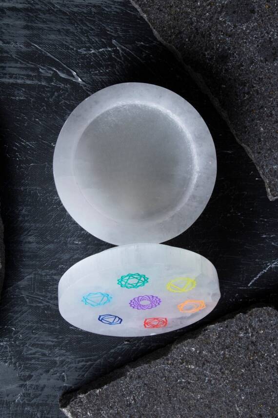 Sertifikalı Selenit Çakra Motifli Yuvarlak Takı Kutusu - 3