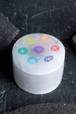 Sertifikalı Selenit Çakra Motifli Yuvarlak Takı Kutusu - 4